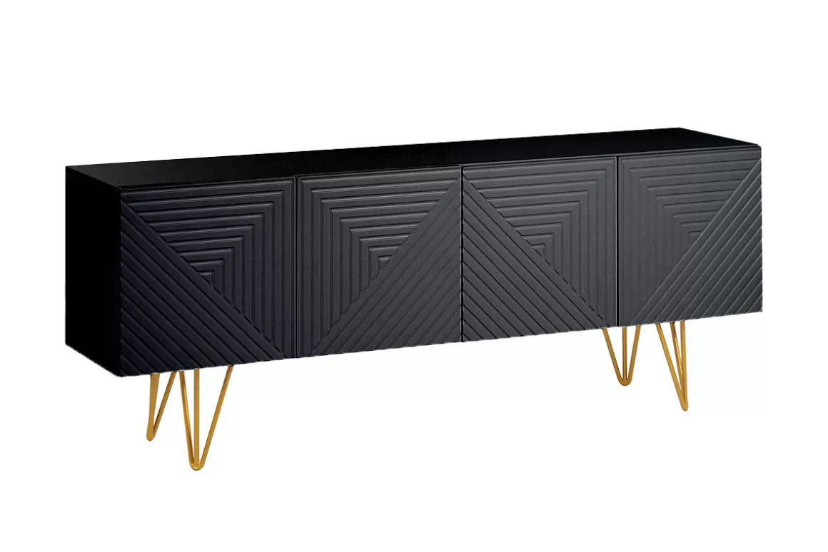 Miliboo Design-TV-Möbel mit schwarzer Gravur und goldfarbenem Metall B140 cm OZEN
