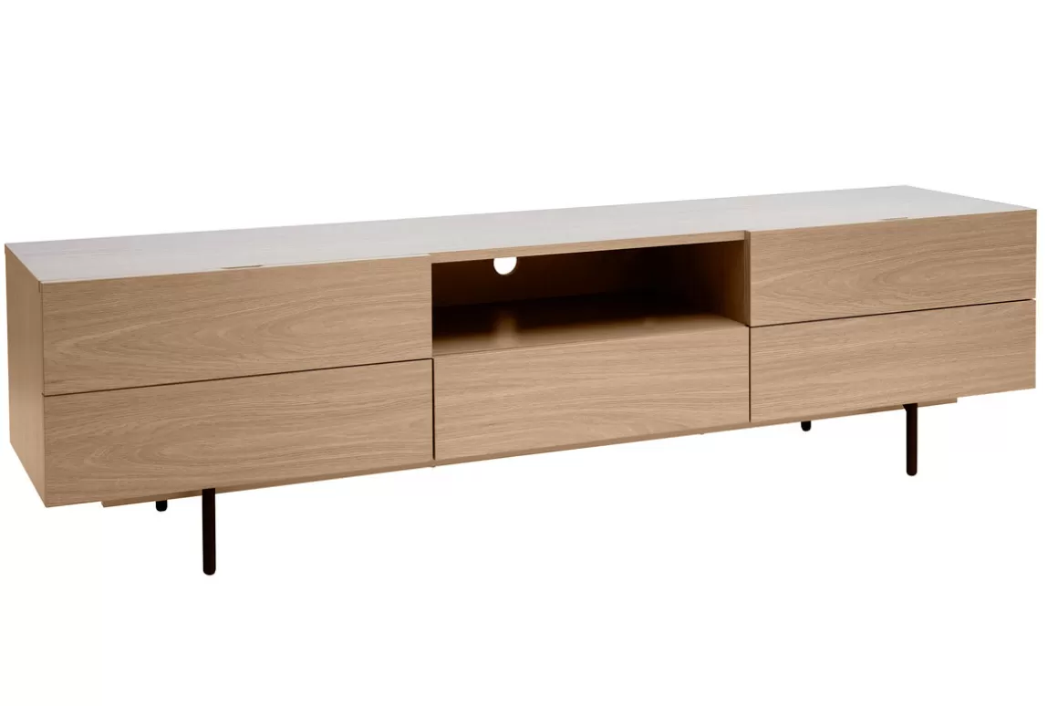 Miliboo Design-TV-Möbel mit Stauraum aus hellem Eichenfurnier und schwarzem Metall B180 cm ALASKA