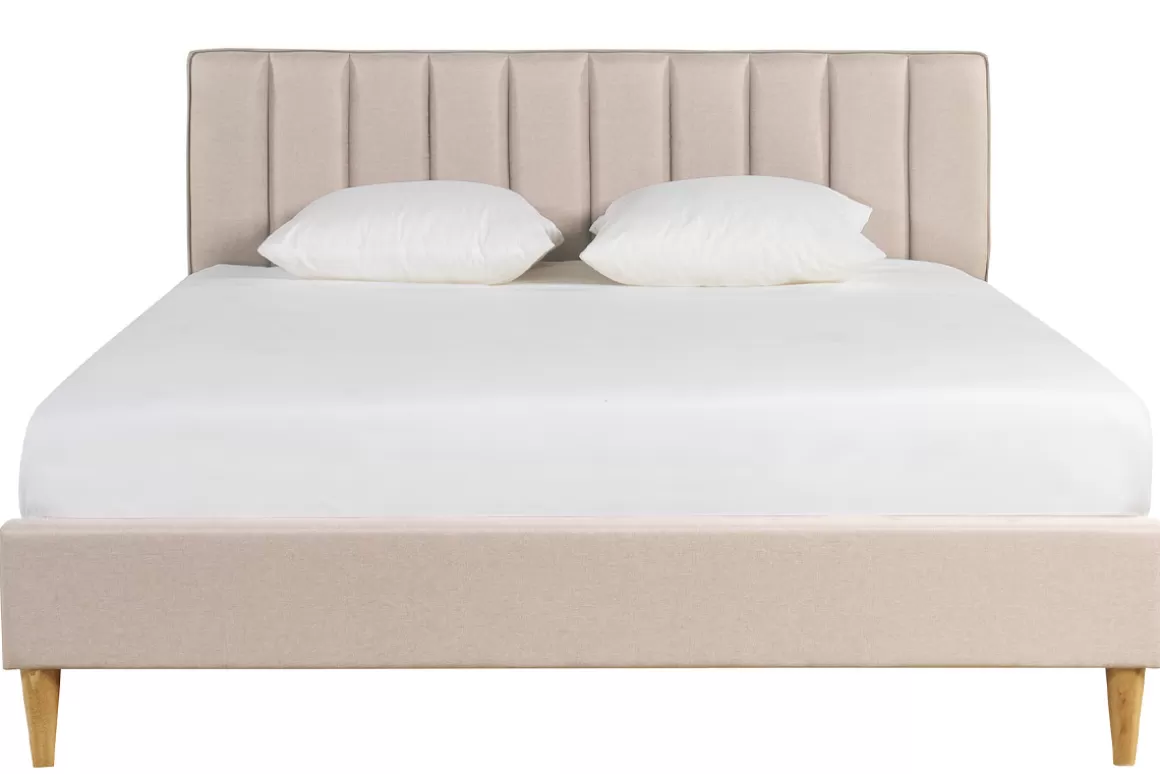 Miliboo Doppelbett 160x200 cm in beigem Stoff DIANE