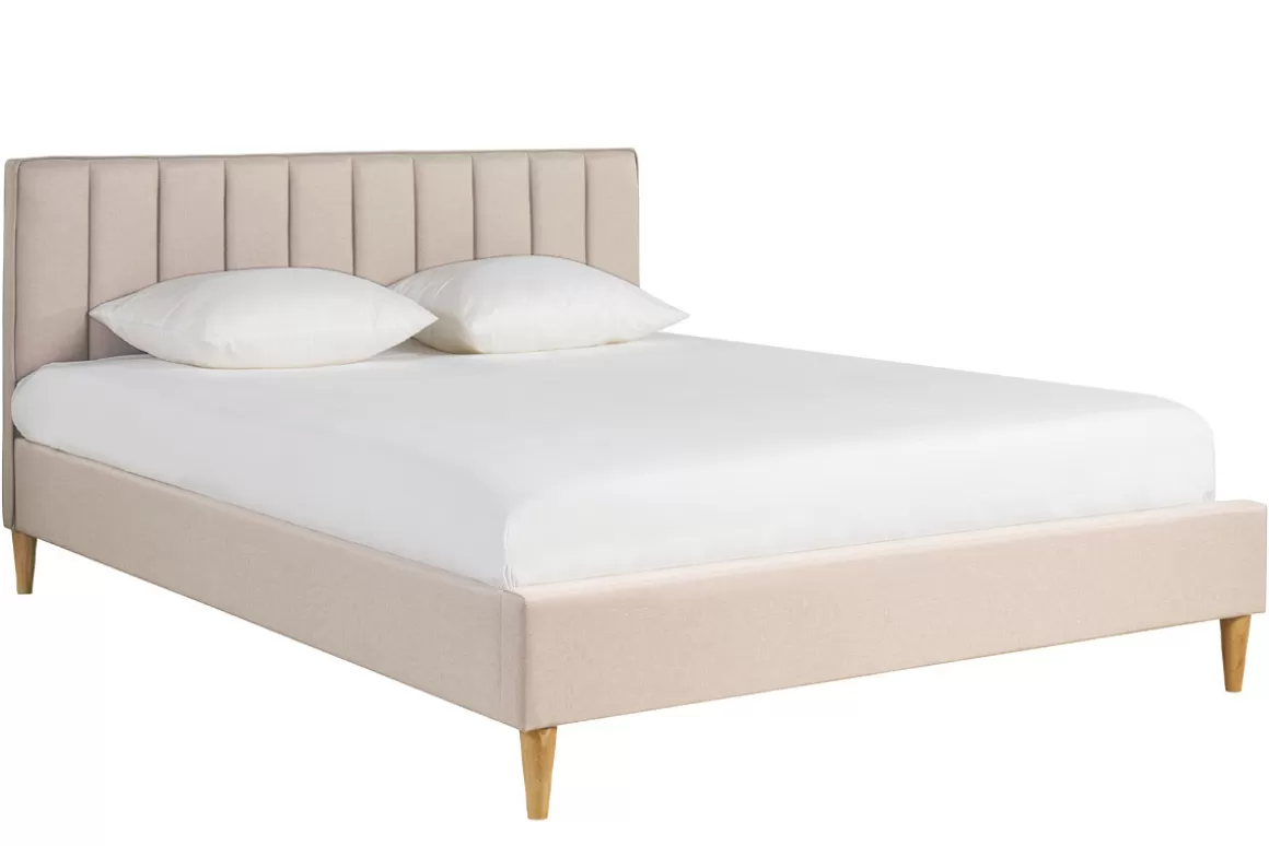 Miliboo Doppelbett 160x200 cm in beigem Stoff DIANE