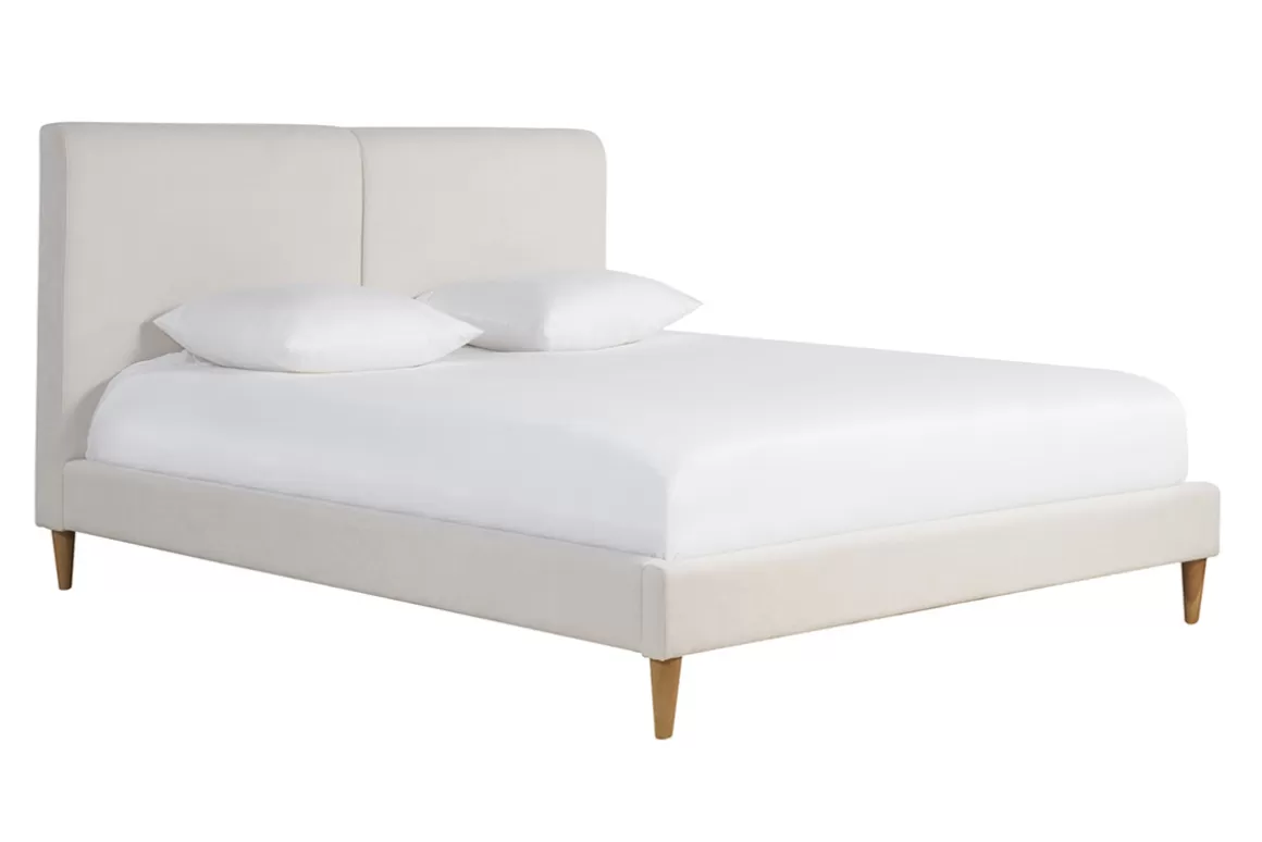 Miliboo Doppelbett 160x200 cm in beigem Stoff und hellem Holz SALOME