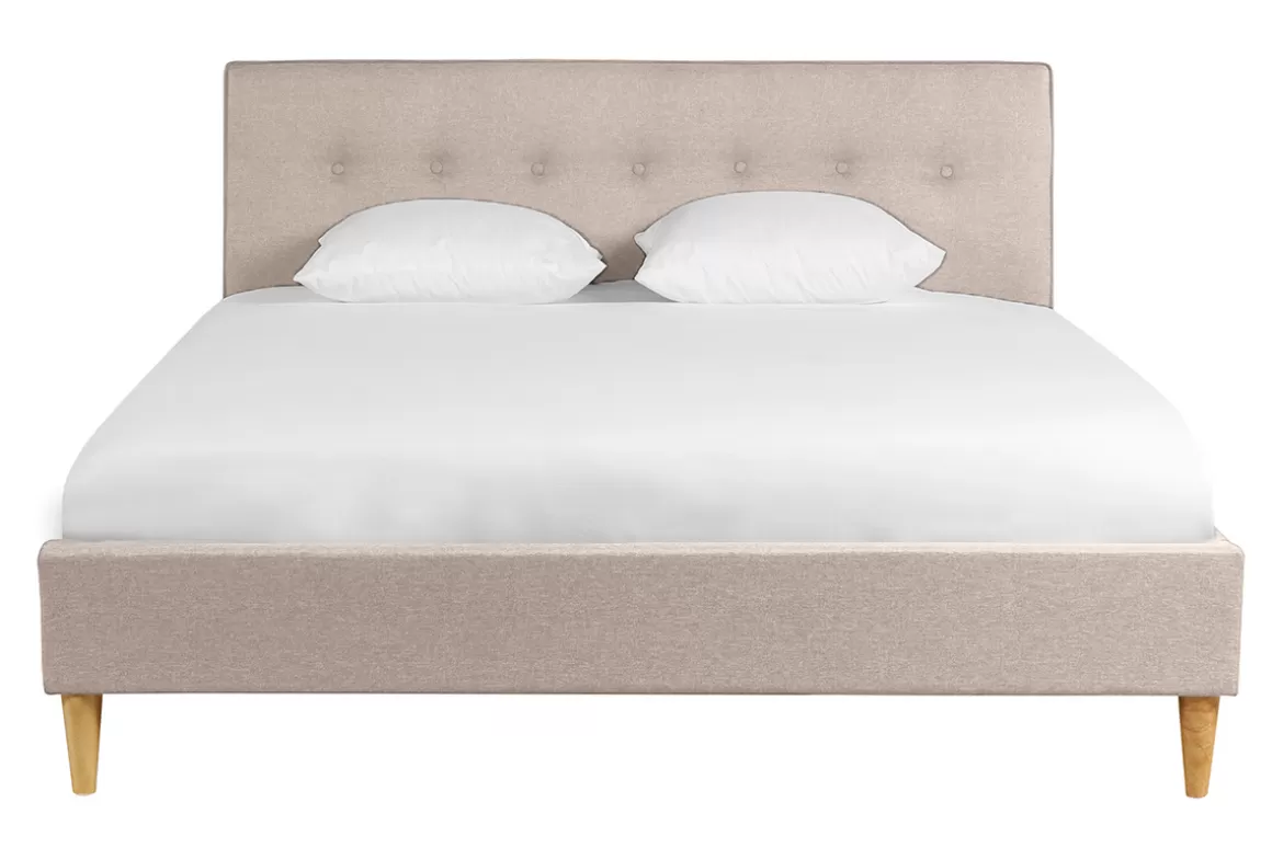 Miliboo Doppelbett 160x200 cm mit Bettkopfteil aus beigem Stoff LEONCE