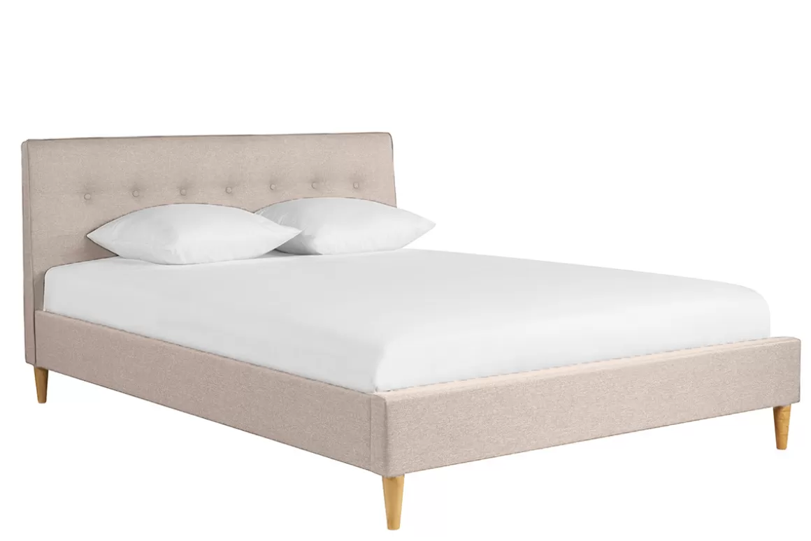 Miliboo Doppelbett 160x200 cm mit Bettkopfteil aus beigem Stoff LEONCE