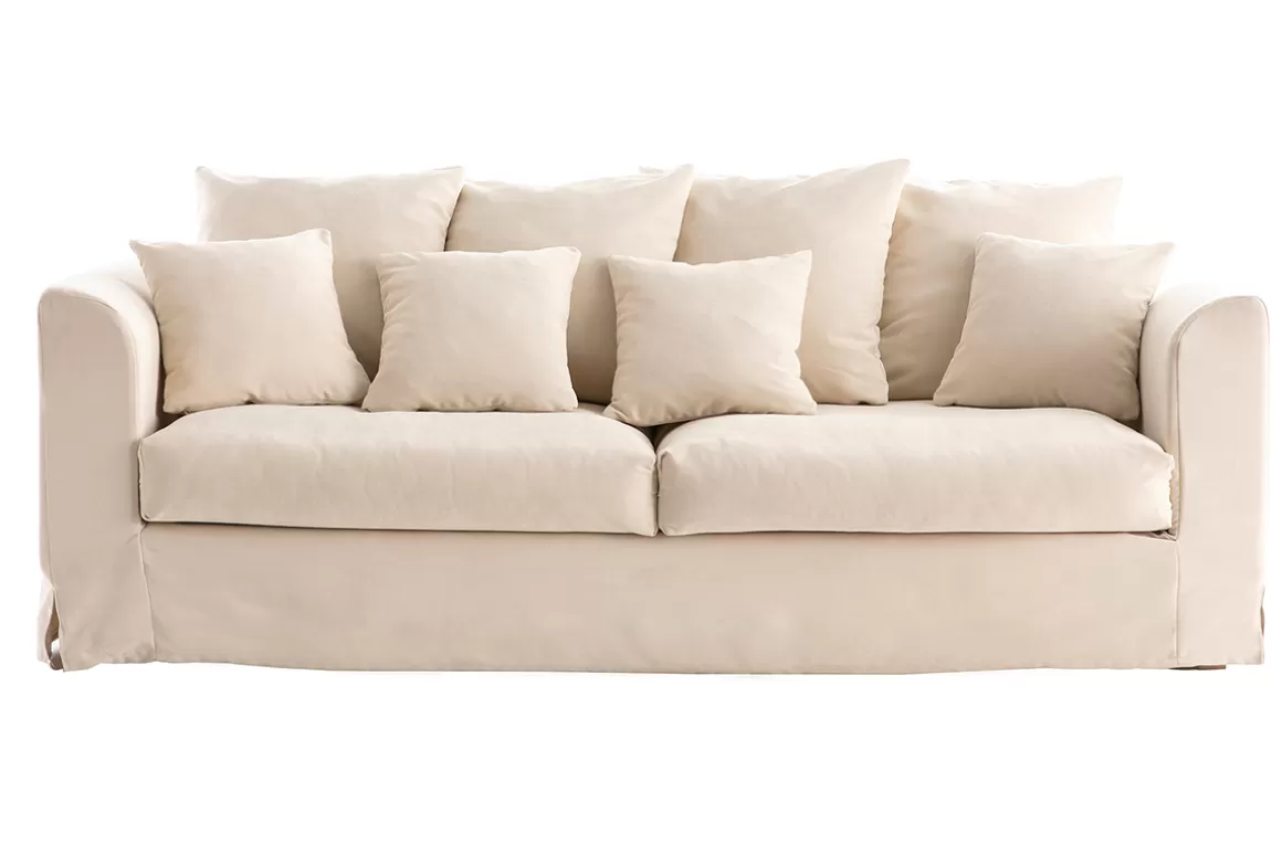 Miliboo Dreisitzer-Sofa skandinavisch aus leinfarbenem Stoff mit abnehmbarem Bezug FEVER