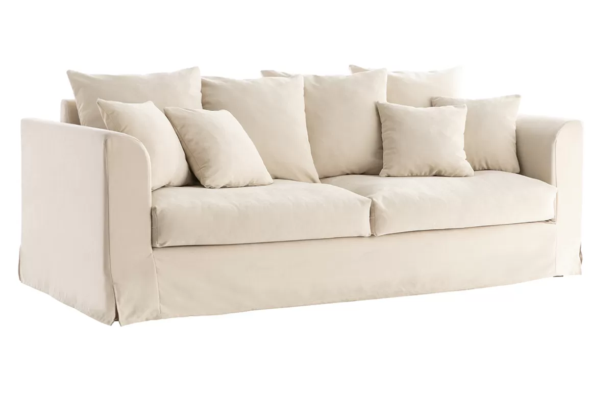 Miliboo Dreisitzer-Sofa skandinavisch aus leinfarbenem Stoff mit abnehmbarem Bezug FEVER