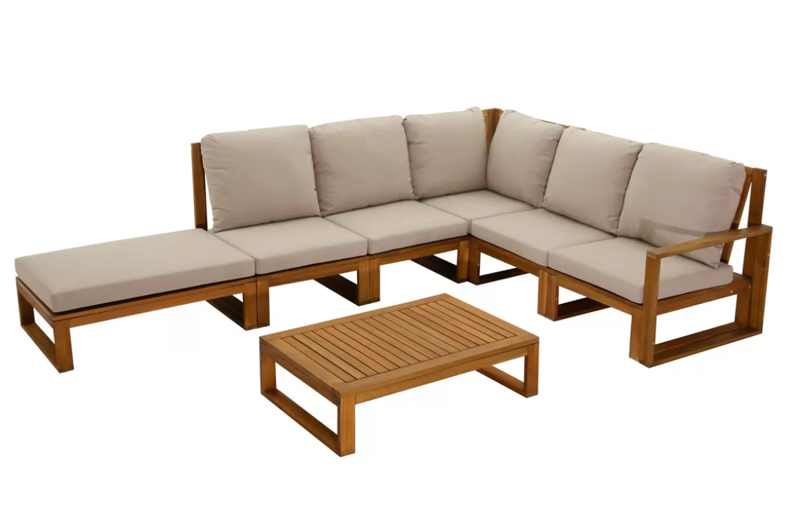 Miliboo Eck-Gartenmöbel aus Massivholz mit abziehbaren Kissen in Taupe 6/8-Sitzer SALSA