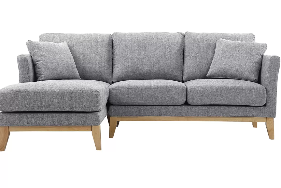 Miliboo Ecksofa links OSLO im skandinavischen Stil aus hellgrauem, abziehbarem Stoff