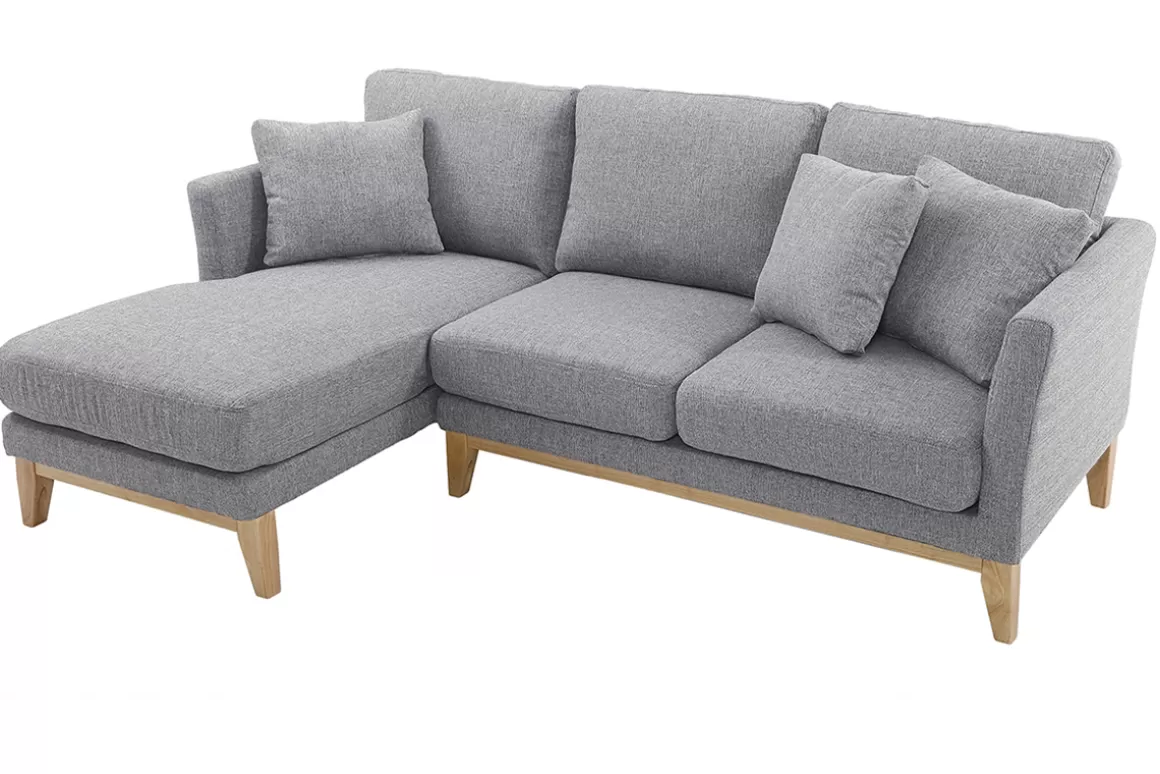 Miliboo Ecksofa links OSLO im skandinavischen Stil aus hellgrauem, abziehbarem Stoff
