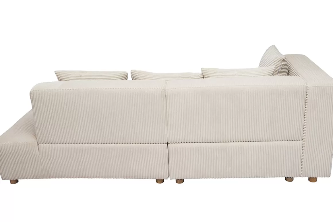Miliboo Ecksofa links 3-Sitzer aus beigem Cord-Flachgewebe und hellem Holz HARLEM