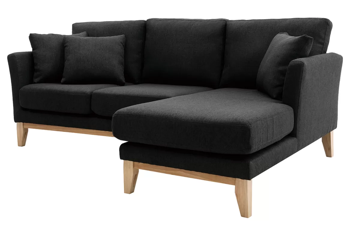Miliboo Ecksofa rechts OSLO im skandinavischen Stil aus dunkelgrauem, abziehbarem Stoff