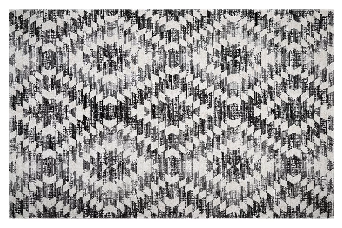 Miliboo Ethno-Teppich mit Rautenmuster grau und schwarz Innen- und Außenbereich 150 x 220 cm PIXO
