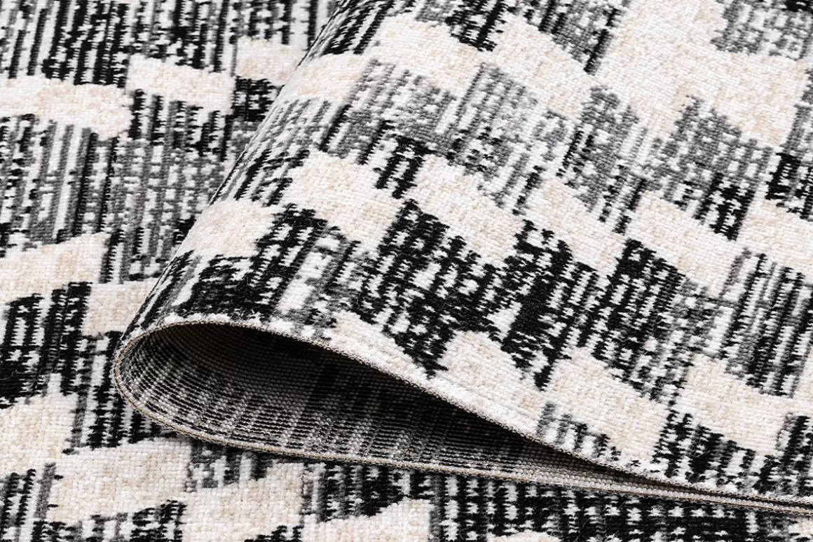 Miliboo Ethno-Teppich mit Rautenmuster grau und schwarz Innen- und Außenbereich 150 x 220 cm PIXO