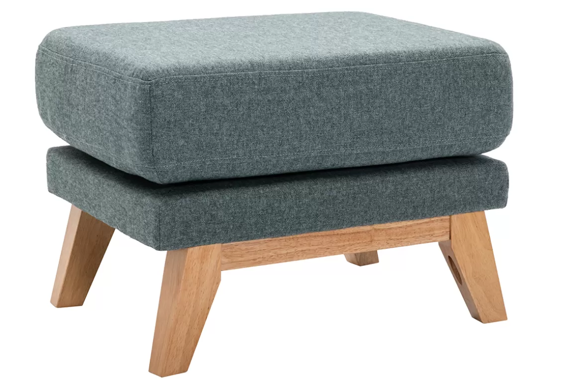 Miliboo Fußstütze skandinavisch mit abnehmbarem Bezug aus graugrünem Stoff und hellem Holz OSLO