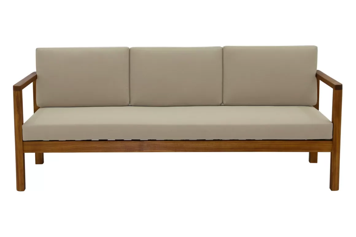 Miliboo Gartensofa 3-Sitzer Massivholz und abziehbare Kissen in Taupe B190 cm AKIS