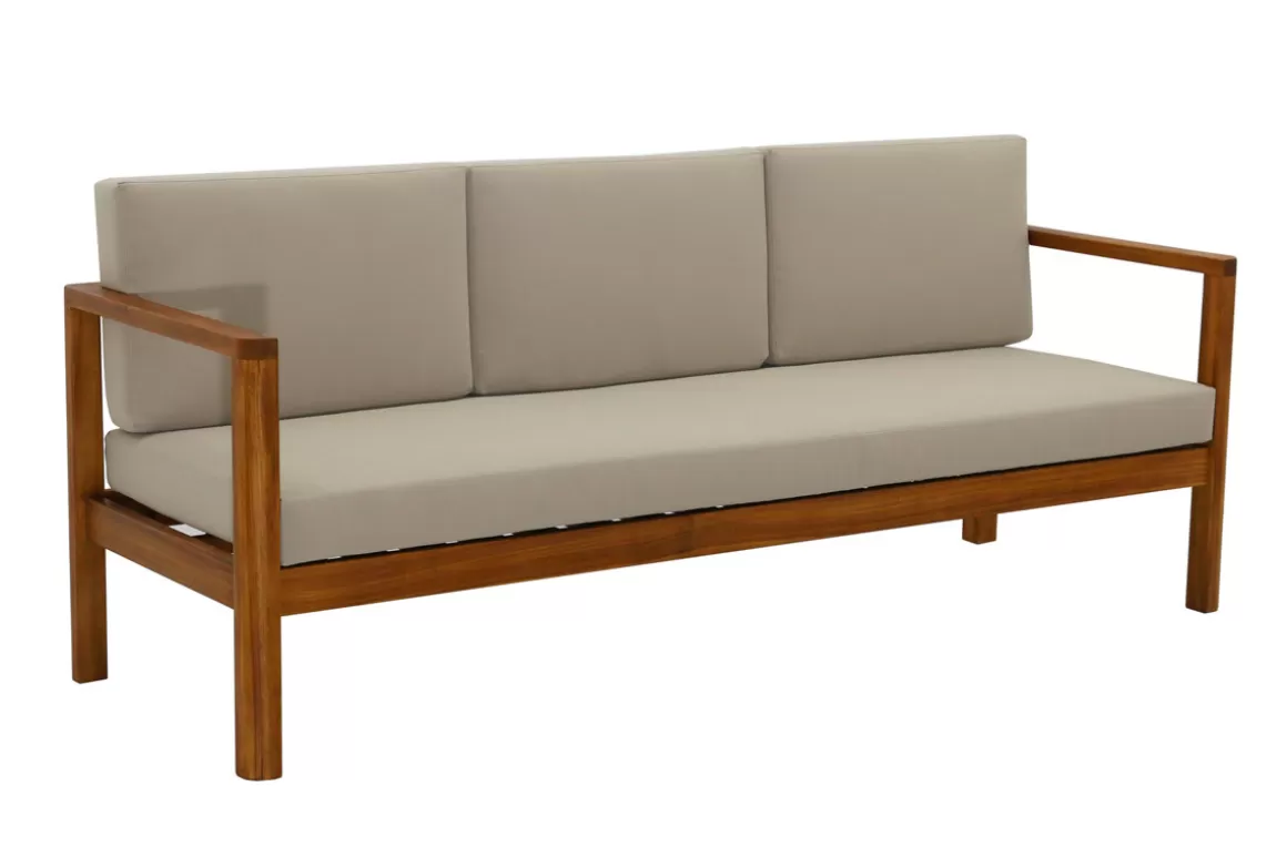 Miliboo Gartensofa 3-Sitzer Massivholz und abziehbare Kissen in Taupe B190 cm AKIS