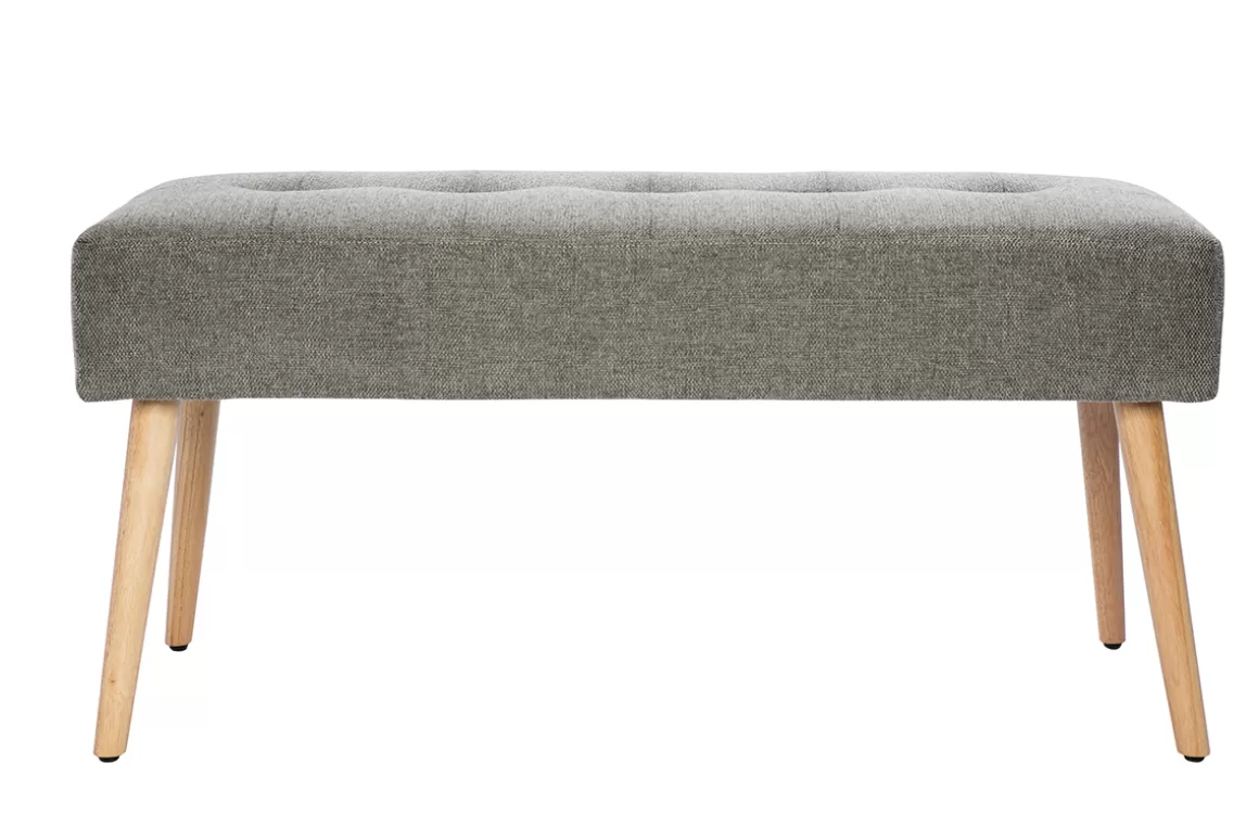 Miliboo Gepolsterte Bank aus hellgrauem Stoff mit Samteffekt und hellem Holz B95 cm GUESTA