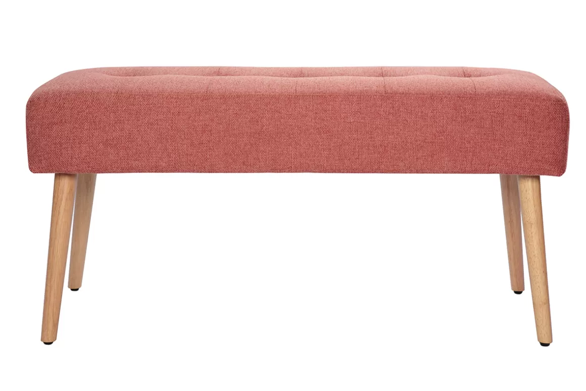 Miliboo Gepolsterte Bank aus terracottafarbenem Stoff mit Samteffekt und hellem Holz B95 cm GUESTA