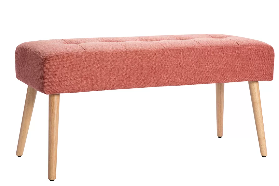 Miliboo Gepolsterte Bank aus terracottafarbenem Stoff mit Samteffekt und hellem Holz B95 cm GUESTA