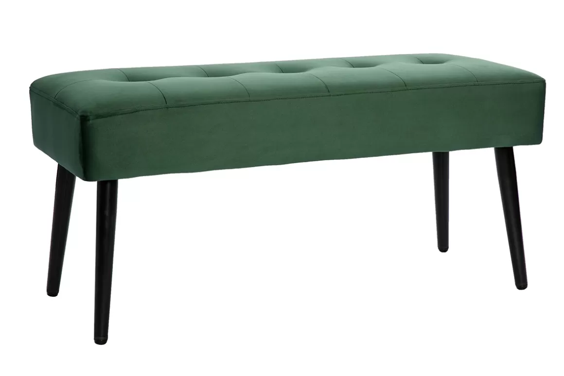 Miliboo Gepolsterte Design-Bank aus dunkelgrünem Samtstoff und schwarzem Metall L95 cm GUESTA