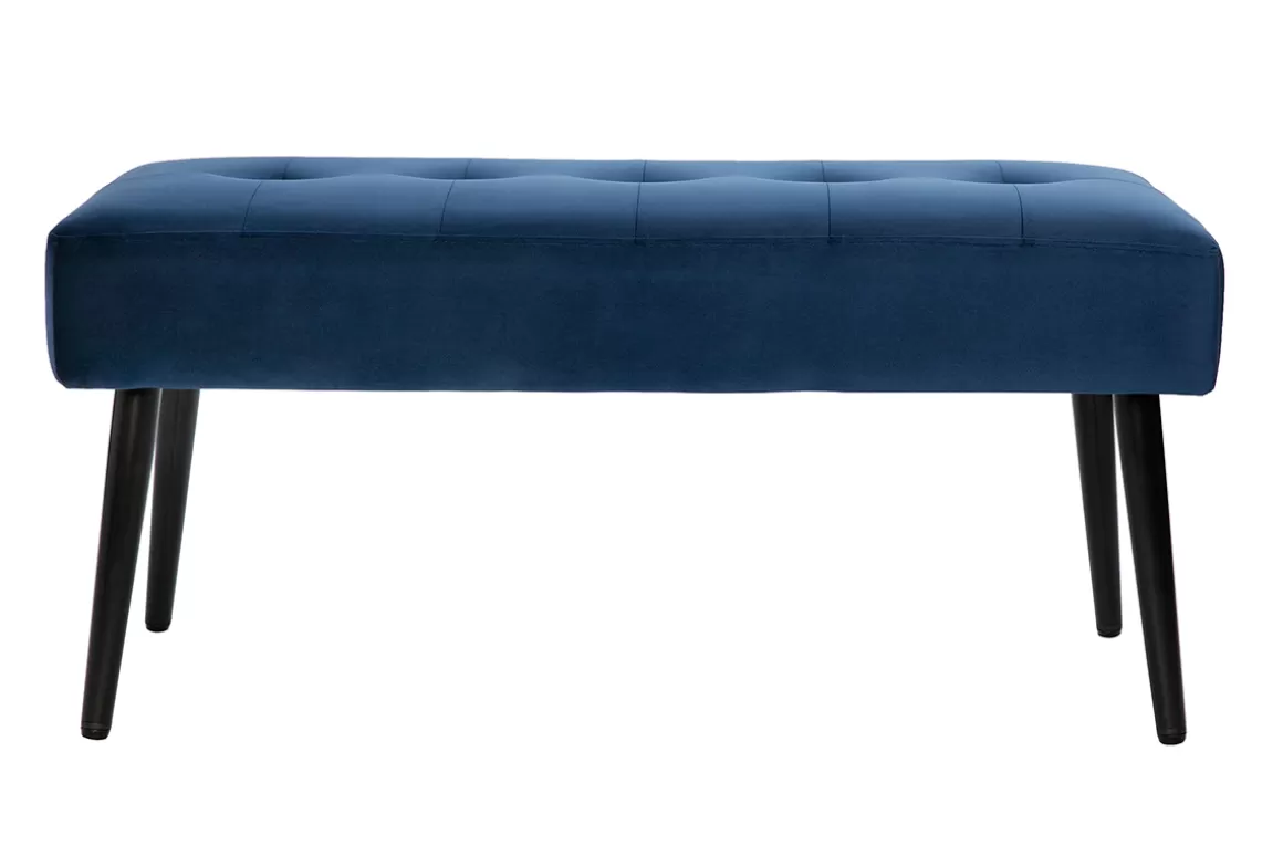 Miliboo Gepolsterte Design-Bank aus nachtblauem Samtstoff und schwarzem Metall L95 cm GUESTA