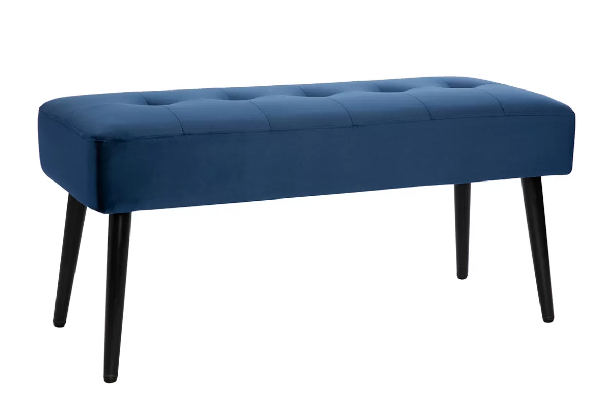 Miliboo Gepolsterte Design-Bank aus nachtblauem Samtstoff und schwarzem Metall L95 cm GUESTA