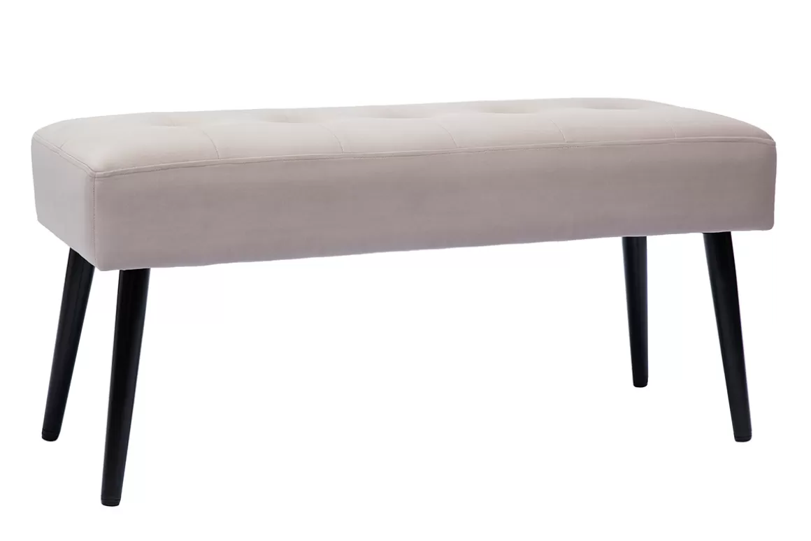 Miliboo Gepolsterte Design-Bank aus taupefarbenem Samtstoff und schwarzem Metall L95 cm GUESTA
