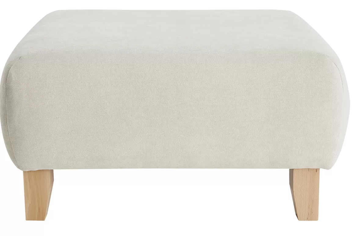 Miliboo Hocker/Fußstütze aus Stoff mit strukturiertem Samteffekt in Beige und hellem Massivholz B75 cm ODEON