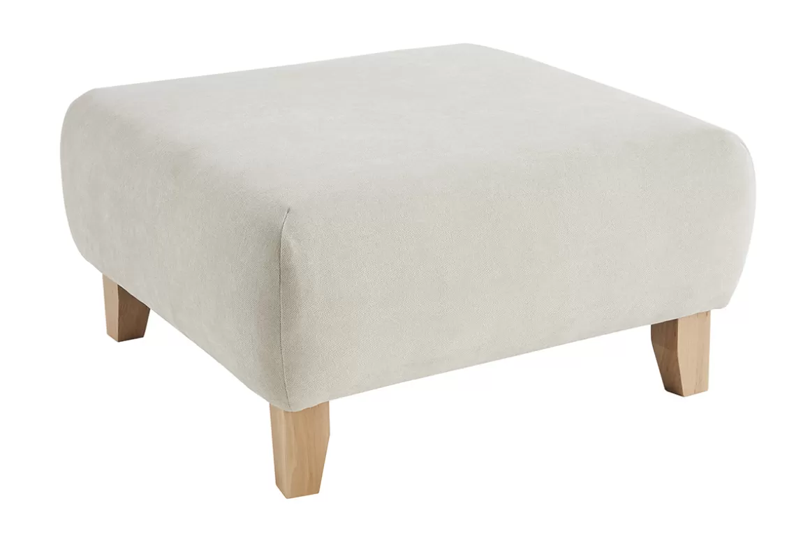Miliboo Hocker/Fußstütze aus Stoff mit strukturiertem Samteffekt in Beige und hellem Massivholz B75 cm ODEON