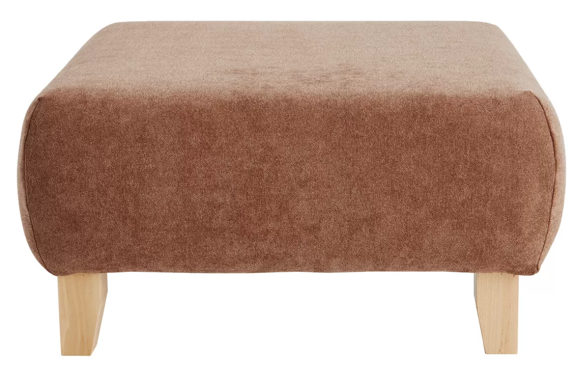 Miliboo Hocker/Fußstütze aus Stoff mit strukturiertem Samteffekt in Terracotta und hellem Massivholz B75 cm ODEON