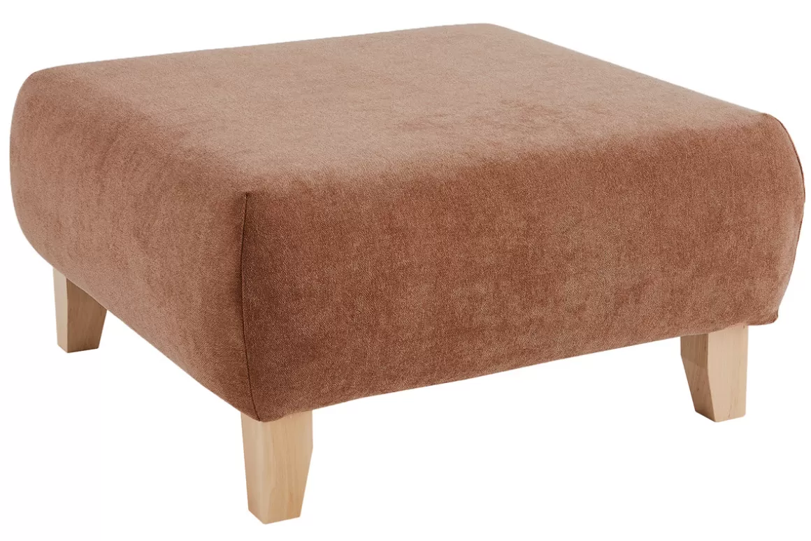 Miliboo Hocker/Fußstütze aus Stoff mit strukturiertem Samteffekt in Terracotta und hellem Massivholz B75 cm ODEON