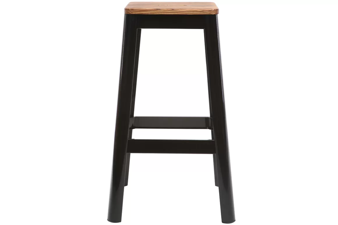 Miliboo Industrial-Barhocker aus schwarzem Metall und Holz H75 cm (2er-Pack) NICK