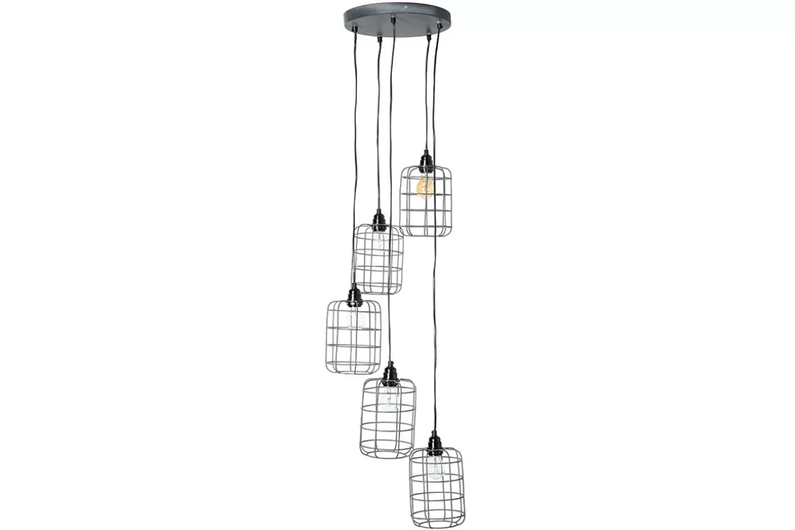 Miliboo Industrial-Pendelleuchte aus 5 gestuften Lampen aus patiniertem Metall mit Antik-Effekt LOFT