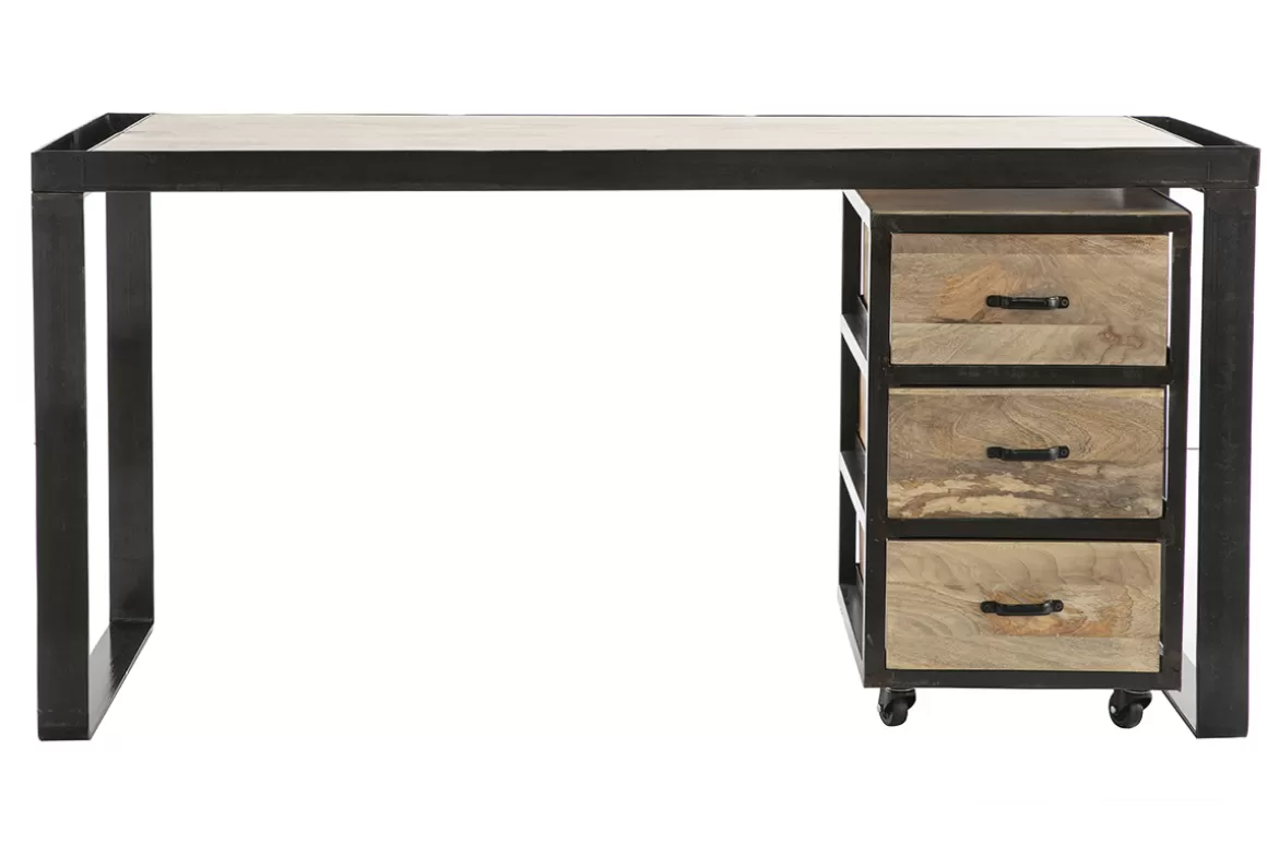 Miliboo Industrial-Schreibtisch mit beweglichen Schubladenelementen aus massivem Mangoholz L156 cm INDUSTRIA