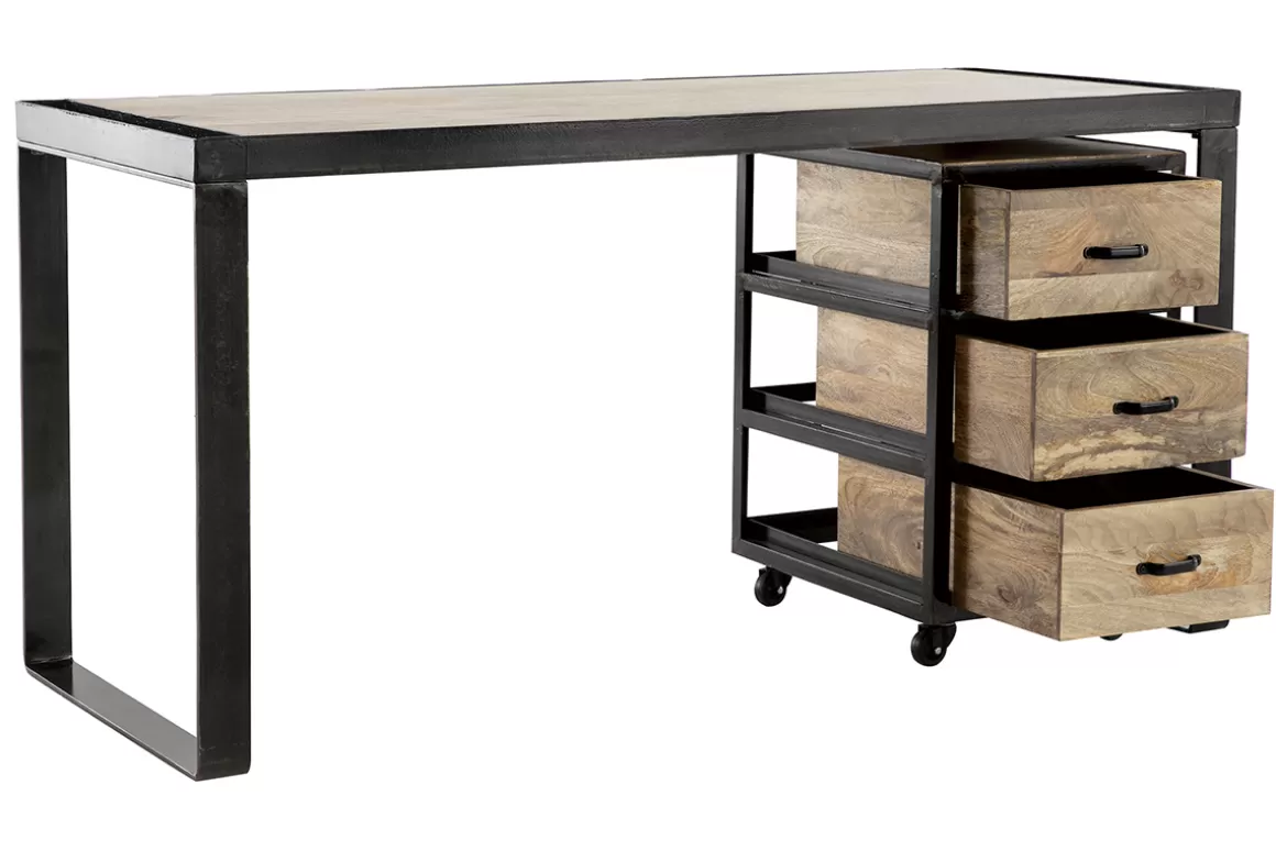 Miliboo Industrial-Schreibtisch mit beweglichen Schubladenelementen aus massivem Mangoholz L156 cm INDUSTRIA