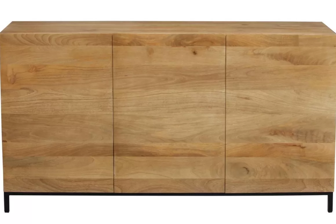 Miliboo Industrial-Sideboard YPSTER 3 Türen aus aus massivem Mangoholz und Metall