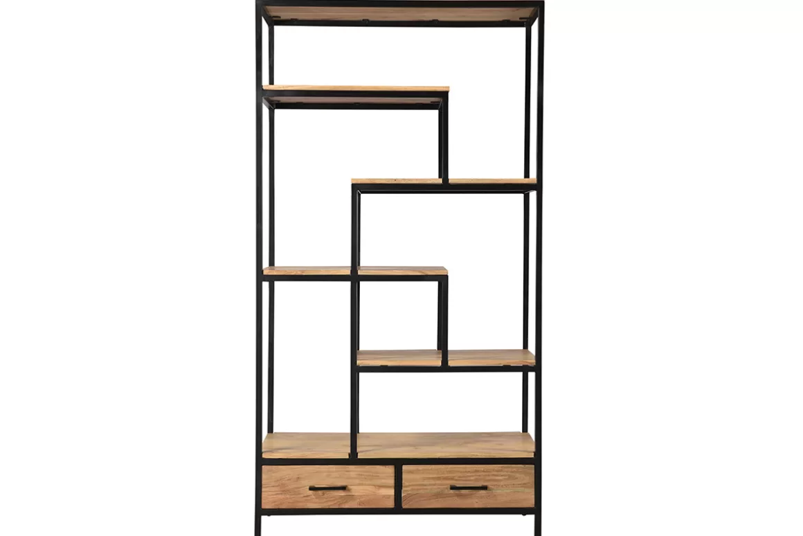 Miliboo Industrieller Bücherschrank aus massivem Akazienholz und schwarzem Metall L90 cm JASPE