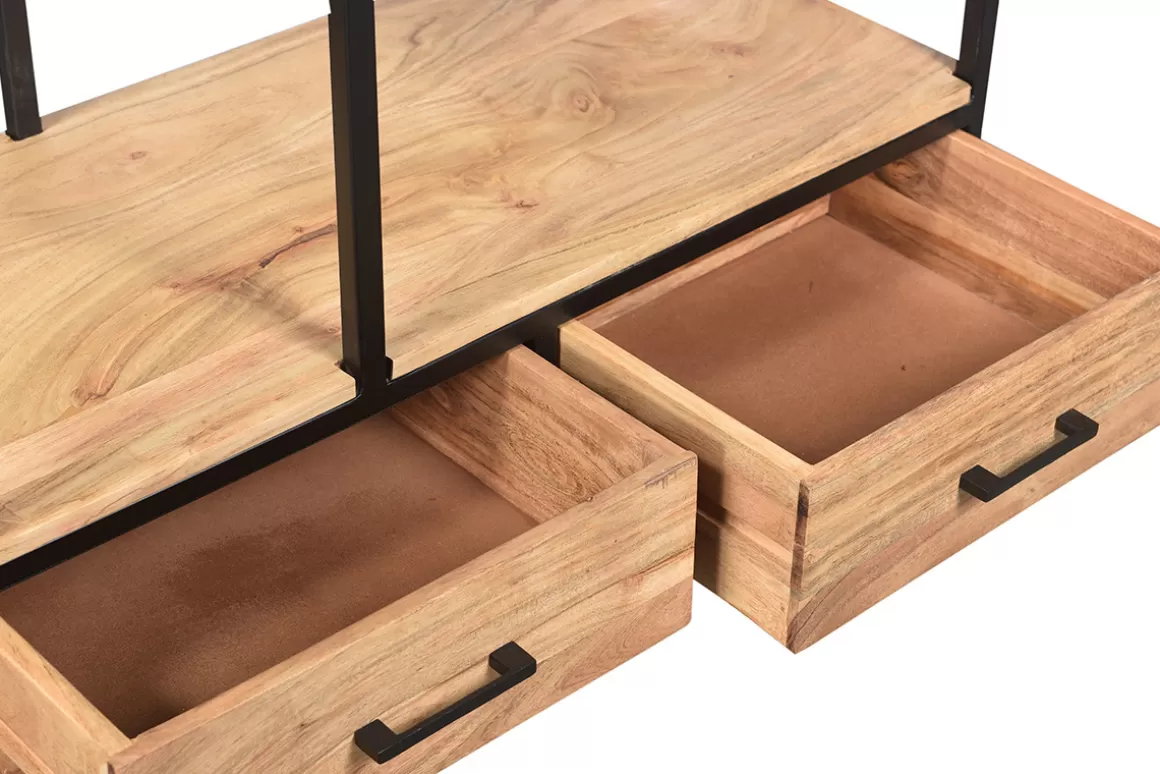 Miliboo Industrieller Bücherschrank aus massivem Akazienholz und schwarzem Metall L90 cm JASPE