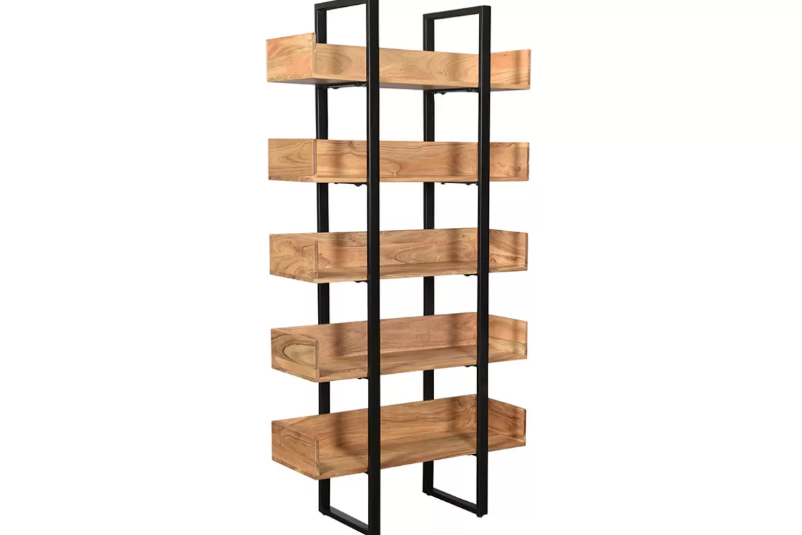 Miliboo Industrieller Bücherschrank aus massivem Akazienholz und schwarzem Metall L90 cm TAO
