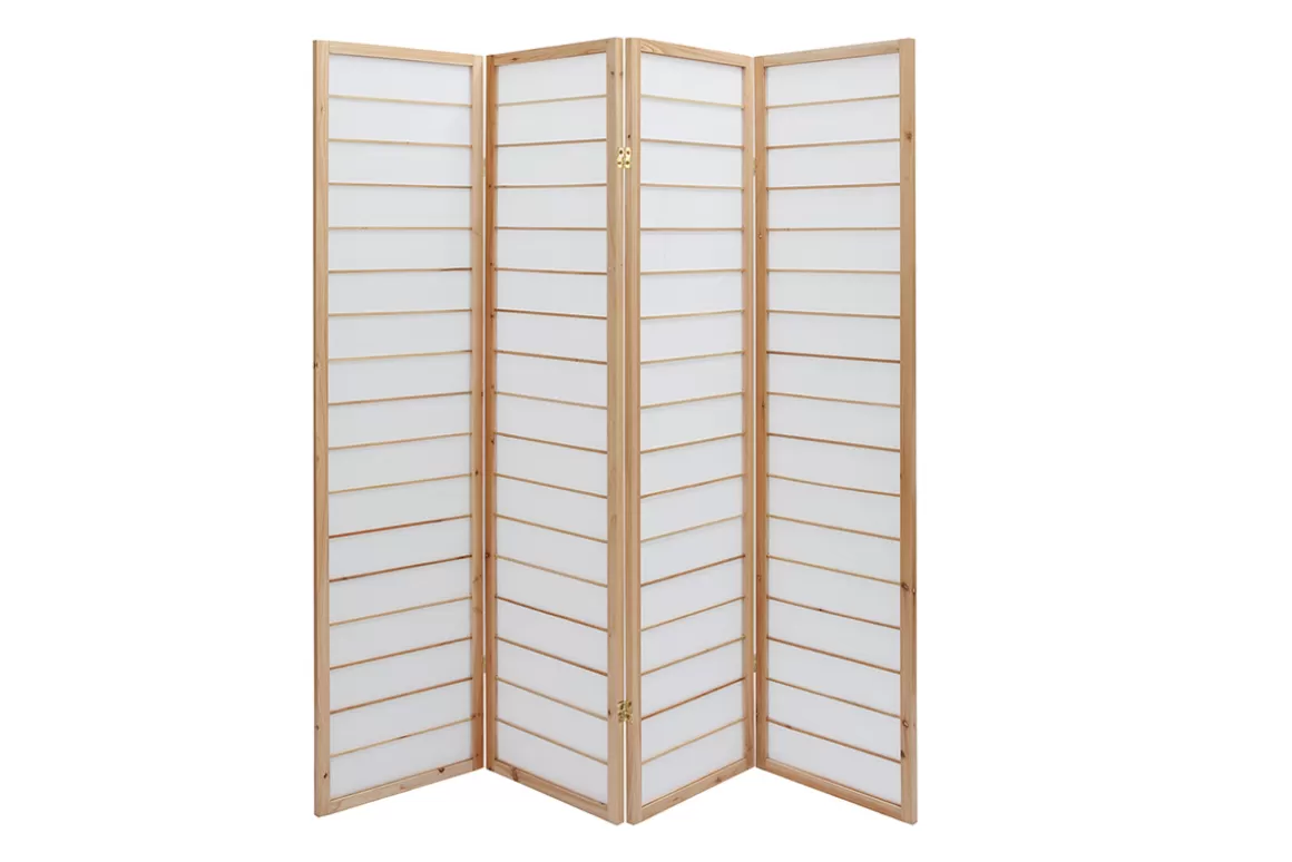 Miliboo Japanischer Paravent helles Holz und Reispapier GIBON