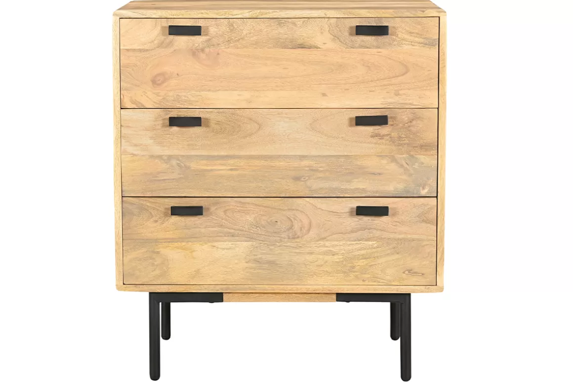 Miliboo Kommode aus hellem massivem Mangoholz und schwarzem Metall 3 Schubladen B70 cm JUDE