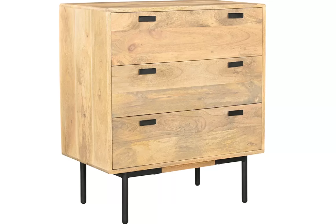 Miliboo Kommode aus hellem massivem Mangoholz und schwarzem Metall 3 Schubladen B70 cm JUDE
