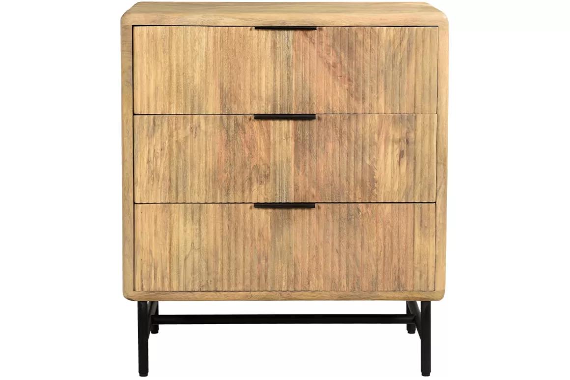 Miliboo Kommode aus massivem Mangoholz mit Gravur und schwarzem Metall 3 Schubladen L70 cm MORISSON
