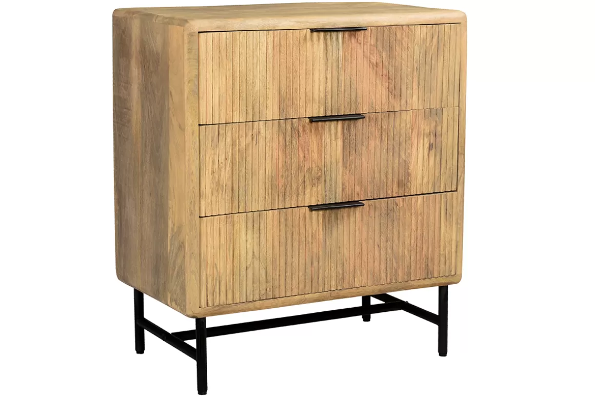 Miliboo Kommode aus massivem Mangoholz mit Gravur und schwarzem Metall 3 Schubladen L70 cm MORISSON