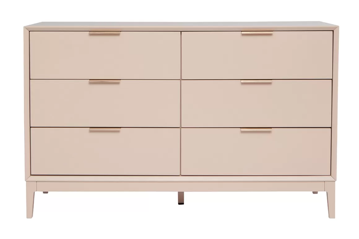 Miliboo Kommode in Puderrosa und goldfarbenem Metall 6 Schubladen L120 cm GIANA