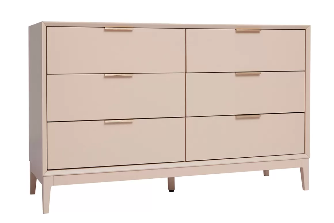 Miliboo Kommode in Puderrosa und goldfarbenem Metall 6 Schubladen L120 cm GIANA