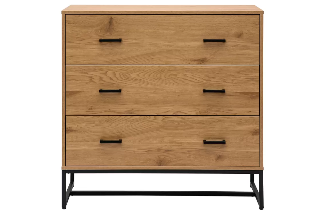 Miliboo Kommode mit 3 Schubladen in hellem Eichenholzfinish und schwarzem Metall B100 cm LOVATO