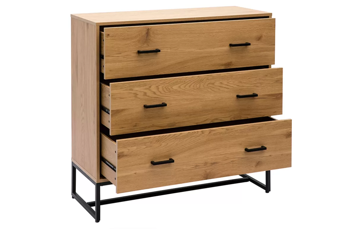 Miliboo Kommode mit 3 Schubladen in hellem Eichenholzfinish und schwarzem Metall B100 cm LOVATO