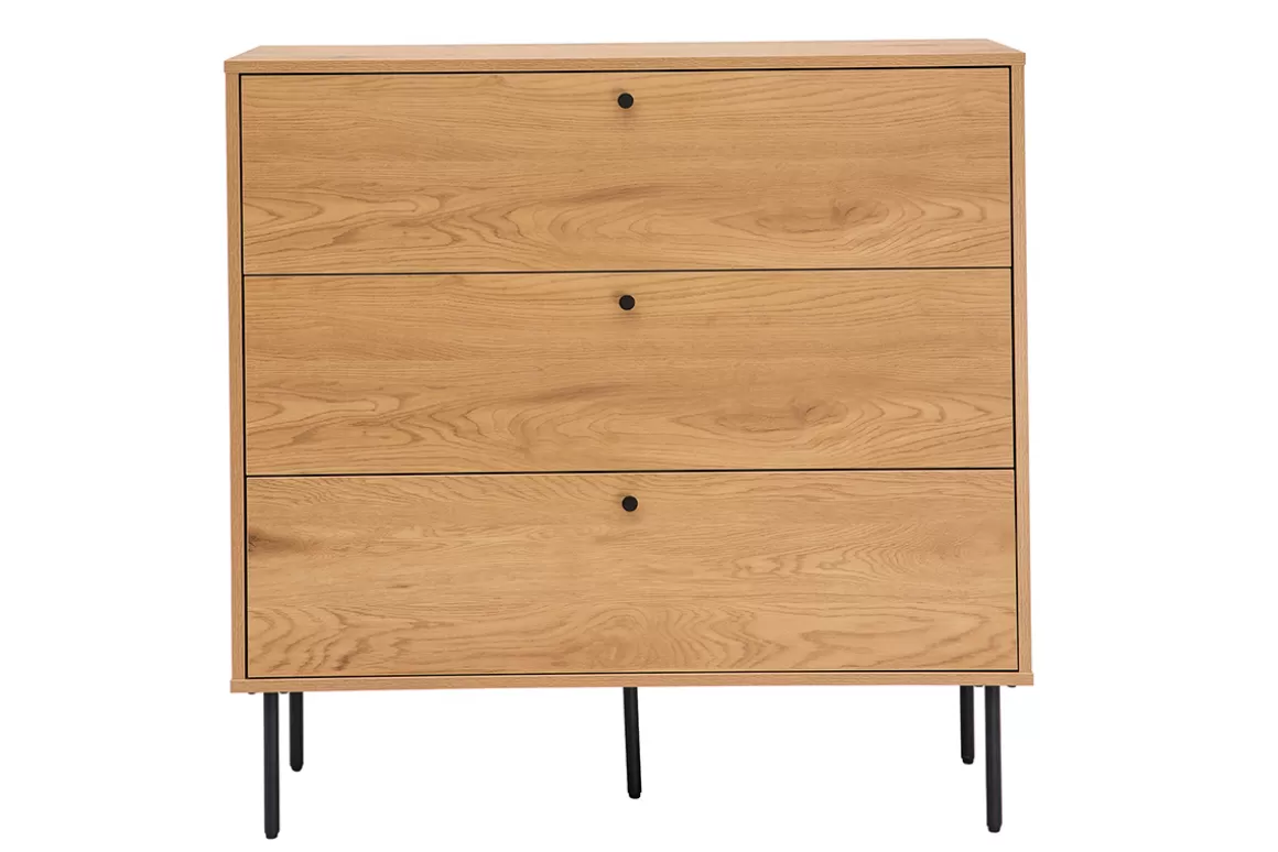 Miliboo Kommode mit hellem Holzdekor in Eiche und schwarzen Metallfüßen mit 3 Schubladen B100 cm PERNELLE