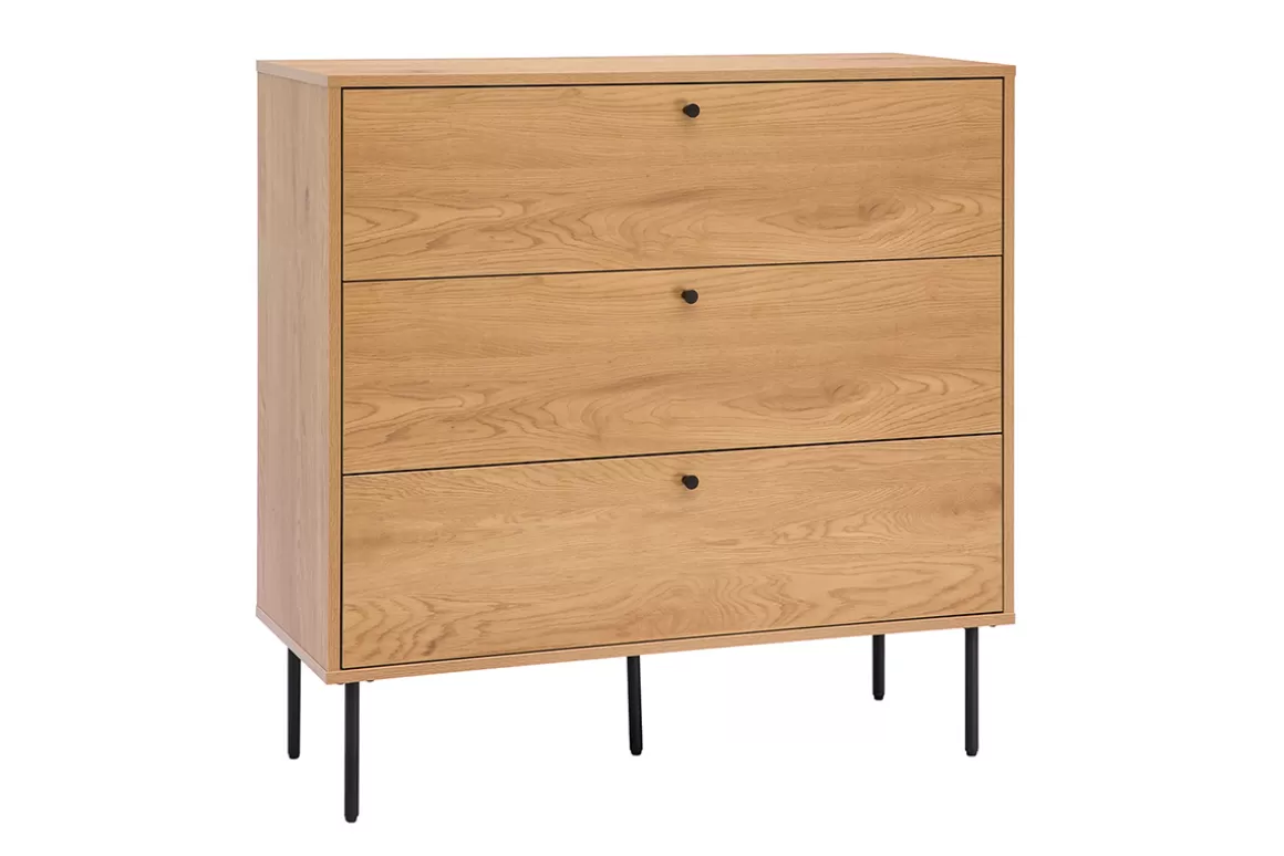 Miliboo Kommode mit hellem Holzdekor in Eiche und schwarzen Metallfüßen mit 3 Schubladen B100 cm PERNELLE