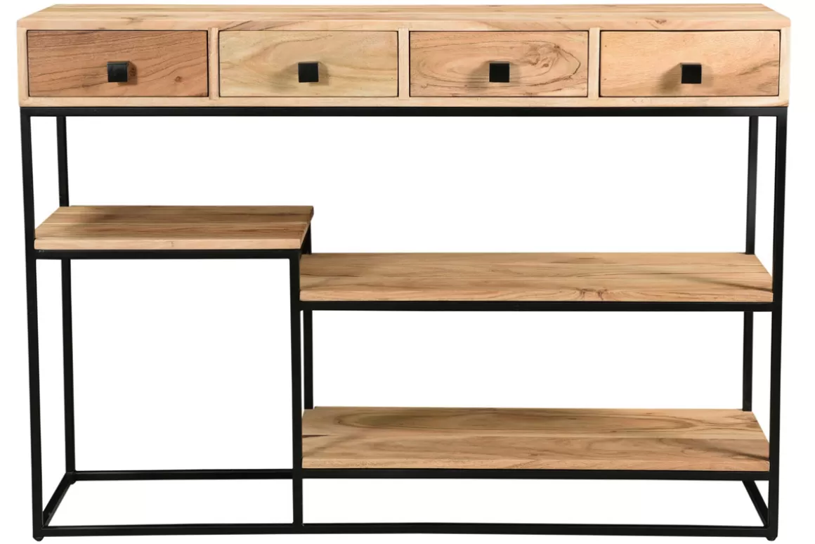 Miliboo Konsole 4 Schubladen aus Akazienholz und Metall schwarz L115 cm GRENELLE